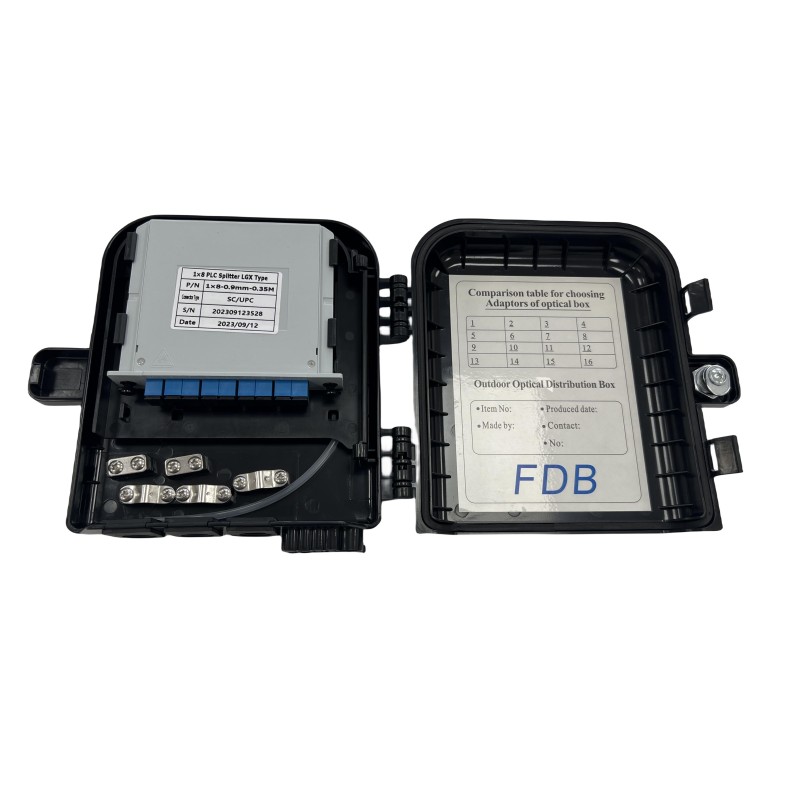 Caja NAP FTTH-8 puertos, completa con splitter  1*8 lgx y adaptadores SC/UPC